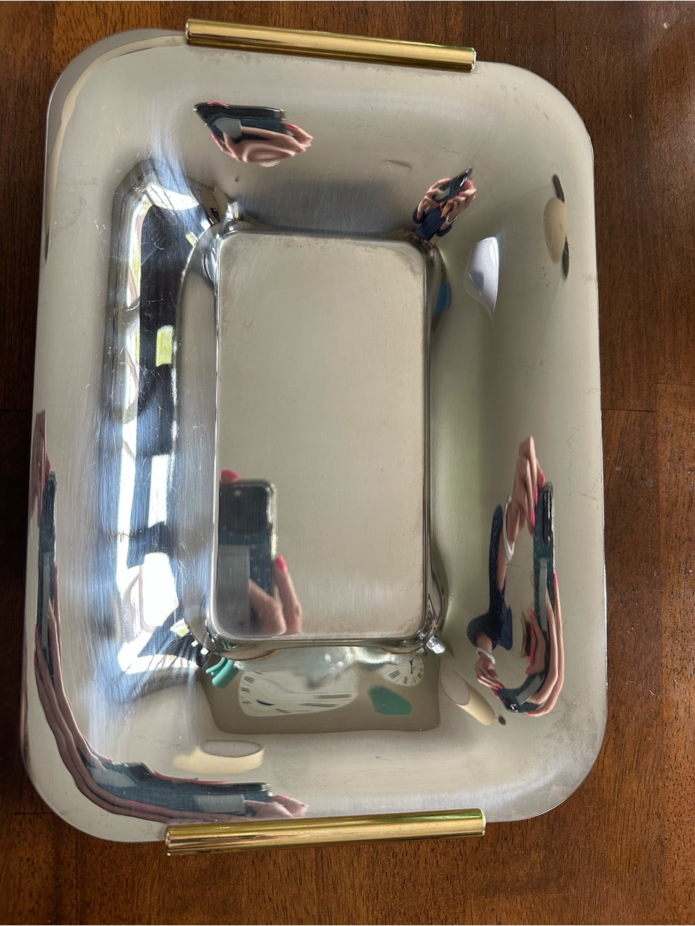 Summit 18/10 Stainless Italy Serving Tray with Gold Handles